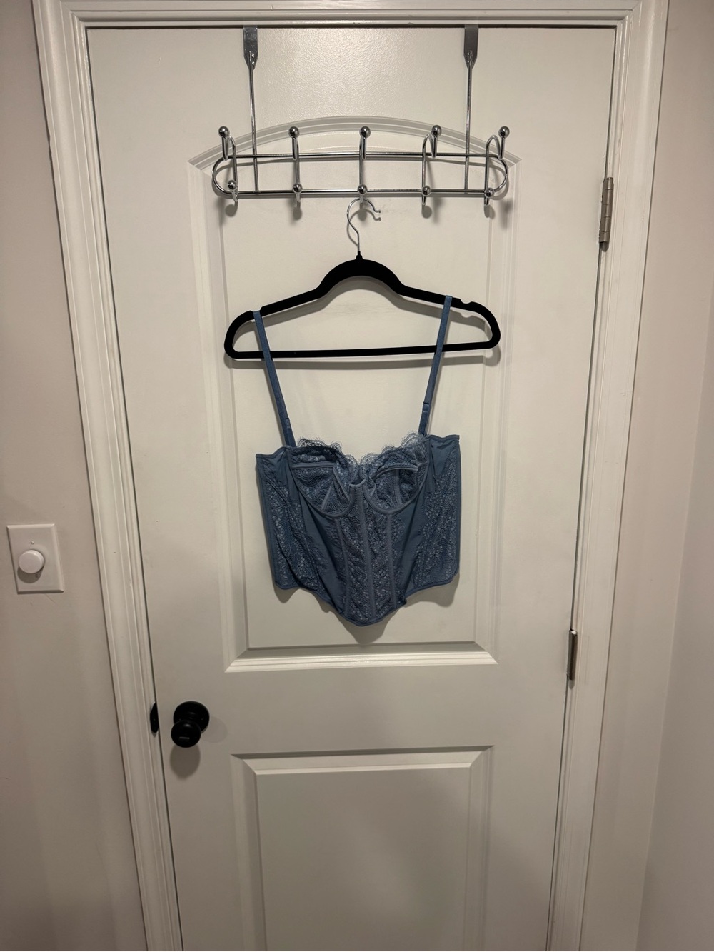 Lace Corset Crop Top in Dusty Blue